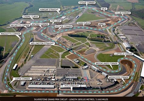 Silverstone Circuit. First Grand Prix. 1950. Circuit length. 5.891 km. Number of laps. 52. Race distance. 306.198 km.